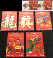 Malaysia 2024 Year Of The Dragon Personalized Stamp MNH Fauna Zodiac Music Unusual (gold Foil) - Malesia (1964-...)