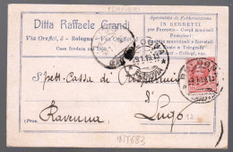 BOLOGNA 1919 CARTOLINA CON FISCALE - RAFFAELE GRANDI - PRODUZIONE BERRETTI PER FERROVIE POMPIERI BANDE MUSICALI (INT683) - Negozi