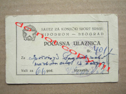 HIPODROM Beograd / Honorary Ticket - Federation For Equestrian Sports Of Serbia ( 1966 ) - Eintrittskarten