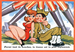 Humour MILITAIRES PIN UP Bouche Enflammée Carte Vierge TBE - Humour