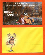 Carte Voeux Bonne Année 2000 Coccinelle épuisée + Enveloppe Coccinelle Cartoon Collection Humour - Nouvel An