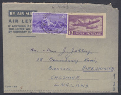 Inde India 1963 Used Airmail Air Letter, To England, Aeroplane, Airplane, Mount Everest, Mountain, Postal Stationery - Brieven En Documenten