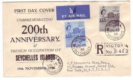 Registered Cover Seychelles 1956 200th Anniversery Of French Occupation - Non Classificati