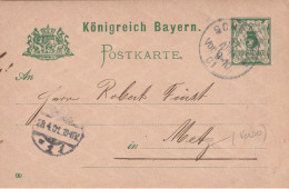 Entier Commercial De Bayern A. Grüberg - Verso. ( 5pf)  T. à D. De SCHEIDEGG Pour Metz.DONAUWORTH. - Entiers Postaux