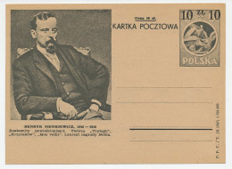 Postal Stationery Poland 1947 Henryk Sienkiewicz - Literature - Prix Nobel