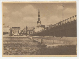 Fieldpost Postcard Germany / Latvia 1943 Bridge - River Dvina - Church - Petrikirche - WWII - Brücken