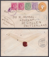 Inde British India 1907 Used Queen Victoria One Anna Cover, Dacca To Switzerland, King Edward VII, Postal Stationery - 1902-11 Roi Edouard VII