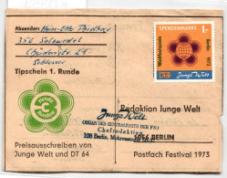 DDR Spendenmarke Auf Postkarte Tippschein "Junge Welt". #KD353 - Sonstige & Ohne Zuordnung