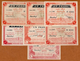 1918-1921 // REGENCE DE TUNIS // PROTECTORAT FRANCAIS //  7 Bons De Un Franc // Dates Différentes - Tusesië