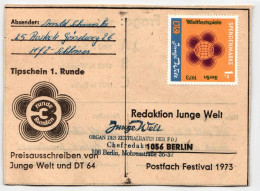 DDR Spendenmarke Auf Postkarte Tippschein "Junge Welt". #KD351 - Sonstige & Ohne Zuordnung