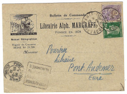 1931 - "Bulletin De Commande "  Librairie Alph. MARGRAFF - Affr. Mixte Pasteur 30 C + Blanc 10 C, Oblit. PARIS-67 - 1921-1960: Période Moderne