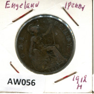 HALF PENNY 1912 UK GROßBRITANNIEN GREAT BRITAIN Münze #AW056.D.A - C. 1/2 Penny