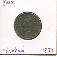 2 DRACHMES 1954 GRIECHENLAND GREECE Münze #AK377.D.A - Griechenland