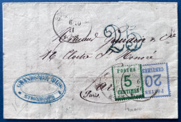 ALSACE LORRAINE Lettre N°4 & 6 Oblitérés CAD Allemand STRASSBURG IM ELSSAS Du 6 10 1871 Pour PARIS Taxe 25 Bleue Verte ! - Covers & Documents