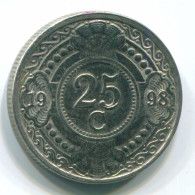 25 CENTS 1998 NIEDERLÄNDISCHE ANTILLEN Nickel Koloniale Münze #S11301.D.A - Niederländische Antillen