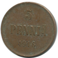 5 PENNIA 1916 FINLANDIA FINLAND Moneda RUSIA RUSSIA EMPIRE #AB258.5.E.A - Finlande