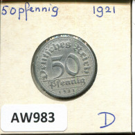 50 PFENNIG 1921 D DEUTSCHLAND Münze GERMANY #AW983.D.A - 50 Renten- & 50 Reichspfennig