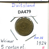 5 RENTENPFENNIG 1924 E ALEMANIA Moneda GERMANY #DA479.2.E.A - 5 Renten- & 5 Reichspfennig