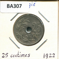 25 CENTIMES 1922 DUTCH Text BELGIEN BELGIUM Münze #BA307.D.A - 25 Cents