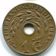 1 CENT 1945 P INDIAS ORIENTALES DE LOS PAÍSES BAJOS INDONESIA Bronze #S10452.E.A - Indes Néerlandaises