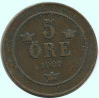 5 ORE 1907 SCHWEDEN SWEDEN Münze #AC685.2.D.A - Suède