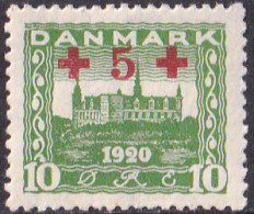 DENMARK 1921 RED CROSS, 5o ON 10o GREEN KRONBURG CASTLE, LIGHTHOUSE* - Lighthouses