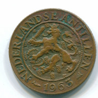 1 CENT 1963 ANTILLES NÉERLANDAISES Bronze Fish Colonial Pièce #S11084.F.A - Antilles Néerlandaises