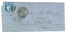 1874 - Lettre De " LES ABRETS  " ( Isère) + B M ( Pont De Beauvoisin )  Affr. N°60 Oblit. G C 1716 De Grenoble - 1849-1876: Klassik