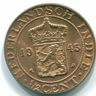 1/2 CENT 1945 NIEDERLANDE OSTINDIEN INDONESISCH Koloniale Münze #S13109.D.A - Indie Olandesi