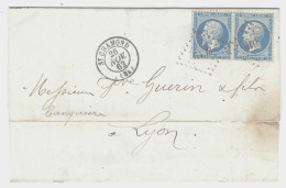 26 Nov. 1862 - Lettre De ST CHAMOND ( Loire ) Affr. Paire N°22  Oblit. Pc  3019 Pour Lyon - 1849-1876: Periodo Clásico