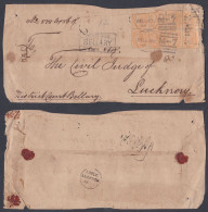 Inde India 1860's Used Registered Cover East India Queen Victoria Stamps, Two Anna Block Of 8, Lucknow, M-7 Postmark - 1854 East India Company Administration