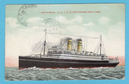 NEDERLAND Prentbriefkaart Schip HAL S.S. Rotterdam - New York 1908 Rotterdam Naar Boxmeer (hoekvouw) - Rotterdam