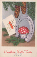 Bonne Année Noël FER À CHEVAL Vintage Carte Postale CPSMPF #PKD683.A - Nouvel An