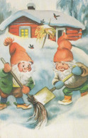 SANTA CLAUS Happy New Year Christmas GNOME Vintage Postcard CPSMPF #PKD445.A - Kerstman