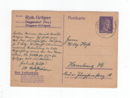 1943 3. Reich 6 Pfg  Ganzsache Michel P312/03  Der Luftschutz.. Gest. Deggendorf - Postcards