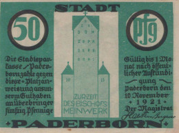50 PFENNIG 1921 Stadt PADERBORN Westphalia UNC DEUTSCHLAND Notgeld #PH284 - Lokale Ausgaben