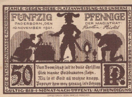50 PFENNIG 1921 Stadt PADERBORN Westphalia DEUTSCHLAND Notgeld Banknote #PG215 - [11] Emisiones Locales