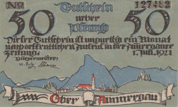 50 PFENNIG 1921 Stadt OBERAMMERGAU Bavaria DEUTSCHLAND Notgeld Banknote #PG120 - [11] Emissions Locales