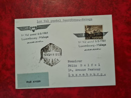 LETTRE / CARTE Luxembourg 1961 PREMIER VOL POSTAL LUXEMBOURG MALAGA KAR AIR - Sonstige & Ohne Zuordnung