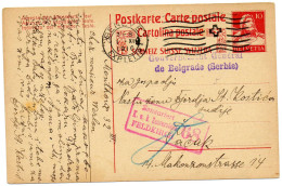 SUISSE-SERBIE. 1916. ENTIER MESSAGE FAMILIAL . GOUV.GENERAL DE BELGRADE (SERBIE). CENSURE - Postmark Collection