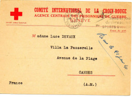 SUISSE-FRANCE.1941. MILITAIRE FRANCAIS PRISONNIER EN ALLEMAGNE. CROIX-ROUGE INTERNATIONALE GENEVE. (fiche 92a BIS) - Marcophilie
