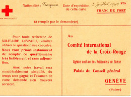 FRANCE.1940. RECHERCHE MILITAIRE DISPARU. CROIX-ROUGE INTERNATIONALE GENEVE. (fiche 275) - WW II