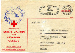 SUISSE-FRANCE.1945. A. P. G.. GENEVE .INTERNE CIVIL ALLEMAND FORT BARREAU. CENSURE C.S.S. - Postmark Collection