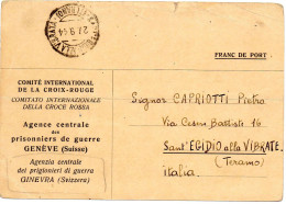 SUISSE-ITALIE.1944. MILITAIRE ITALIEN PRISONNIER EN ALLEMAGNE. CROIX-ROUGE INTERNATIONALE GENEVE. (fiche 262i) - Poststempel