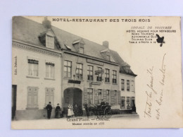 COMINES (59) : HOTEL-RESTAURANT DES TROIS ROIS, Grand'Place - 1904 - Animée - Hotels & Gaststätten