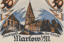 50 PFENNIG 1922 Stadt MARLOW Mecklenburg-Schwerin DEUTSCHLAND Notgeld #PJ122 - Lokale Ausgaben