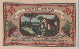 50 PFENNIG 1921 Stadt TONNDORF-LOHE Schleswig-Holstein DEUTSCHLAND #PG286 - [11] Emissions Locales