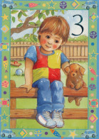 FELIZ CUMPLEAÑOS 3 Año De Edad NIÑO NIÑOS Vintage Tarjeta Postal CPSM #PBT753.ES - Anniversaire