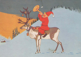 PAPÁ NOEL Feliz Año Navidad CIERVOS Vintage Tarjeta Postal CPSM #PBB197.ES - Santa Claus