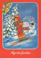 Feliz Año Navidad MUÑECO DE NIEVE NIÑOS Vintage Tarjeta Postal CPSM #PAZ739.ES - Nouvel An